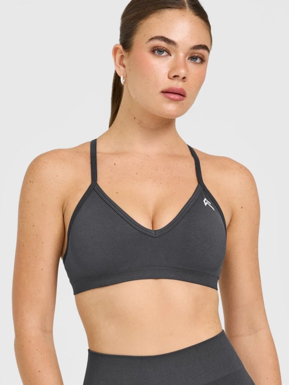 Oner Active Grey Racerback Sports Bra with White Logo